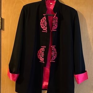 Elegant Oriental Black and Pink Women's Jacket XL
